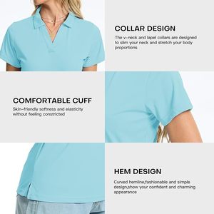 Camiseta Polo de Manga Corta para Mujer K.Leqila, Color Azul Claro Sólido, Tejido Transpirable, Estilo Casual, Largo Regular - Product Image 3