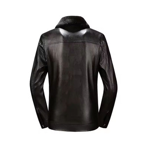 Classic <b>Men's</b> <b>leather</b> Shearling <b>Jacket</b> Faux Fur Lined Winter Coat Windproof Winter Biker Coat Regular Fit Turndown - Product Image 3
