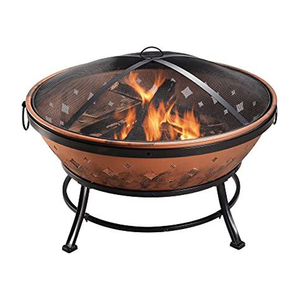 Cuenco de fuego martillado de cobre puro de metal con parrilla y soporte Pozo de fuego con diseño martillado Calentador de jardín al aire libre decorativo - Product Image 2