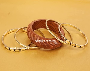 Handcrafted Lightweight Wood and Brass Bangle Set Natural Wood and Metal Fusion Fashion Jewelry for Women's Ethnic <b>Boho</b> Style - Product Image 4