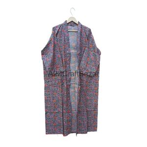 Kimono lungo in cotone con stampa floreale a mano Kimono da donna leggero alla moda - Product Image 4