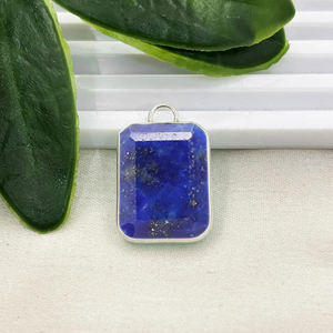 Pendentif en lapis-lazuli taille émeraude 20x15mm, forme octogonale, argent sterling 925, serti, fournisseur de bijoux en lapis-lazuli d'Inde - Product Image 1