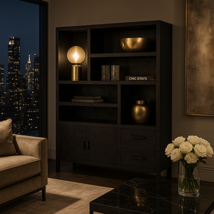 Vitrine de luxe en bois massif | Style antique européen | Meubles de stockage de bureau à domicile faits à la main - Product Image 1