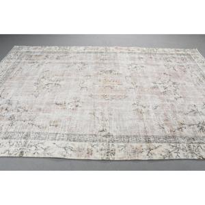 Tapis turc vintage en laine 66x10,1 pieds, design patchwork écologique, tapis oriental blanc avec envers en latex - Product Image 2