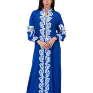 Robe longue maxi brodée à col montant et manches longues pour femmes - Product Image 1