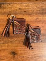 Nouvel arrivage Porte-cartes ATM en cuir véritable à motif floral Étui élégant et mignon Petit porte-cartes à pompons de la mode occidentale avec porte-clés