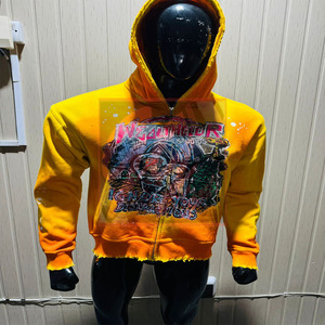 GGsport Hombres 450 GSM Sudadera con capucha con cremallera de gran tamaño Sun-Faded Sudadera con capucha de algodón desgastado con logotipos impresos Boxy Crop Fit Hoodies - Product Image 1