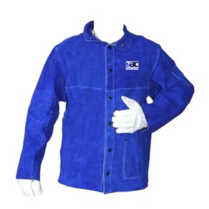 แจ็คเก็ตเชื่อมสีน้ำเงิน FR (สารหน่วงไฟ) พร้อมแขนเสื้อหนัง - Product Image 4
