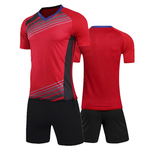 Custom soccer uniform blue with red and <b>white</b> stripe print <b>short</b> sleeve shirt and <b>shorts</b> breathable football team kit - Product Image 6