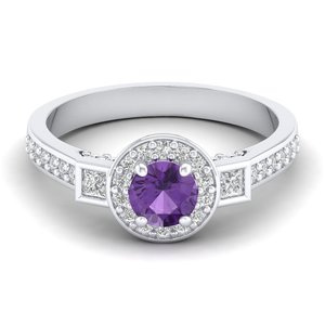 Anillo de Oro Sólido de 14K de Primera Calidad REYES con Gema de Amatista de Corte Brillante Redondo de 0.5 Quilates con Moissanita para Mujer, Joyería Fina - Product Image 1