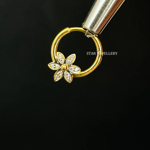 14K Solid <b>Gold</b> Natural Diamond Floral Daith Piercing Fine Jewelry. - Product Image 4
