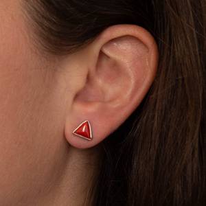 Natural Triangle Shape Red Coral Gold Plated Bezel Set Stud <b>Earrings</b> for Women Party <b>Fine</b> Jewelry Gift - Product Image 2