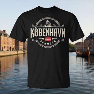 T-shirt con bandiera della città di Copenaghen, Danimarca, con nave vichinga, abbigliamento promozionale della città di Danimarca - Product Image 3