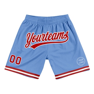 Shorts de basketball personnalisés Industrie Direct, bleu clair, rouge-blanc, authentiques, style rétro - Product Image 1