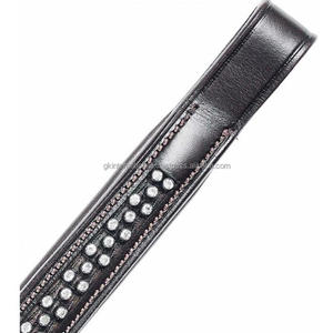 Hotfix bracelet de sourcil décoratif en pierre de combinaison noir et blanc avec cristal hotfix 3 rangées de strass bandeau de sourcil en cuir véritable noir - Product Image 3