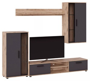 ชุดตู้วางทีวีติดผนังทูโทนสไตล์โมเดิร์น ลายไม้โอ๊ค สีน้ำเงินกรมท่า พร้อมตู้โชว์ ชุดเฟอร์นิเจอร์ห้องนั่งเล่น - Product Image 2