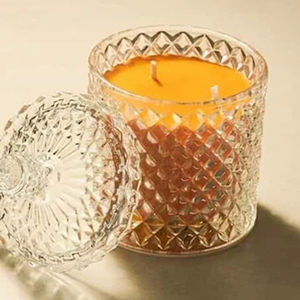 Tarro de vela de vidrio puro con tapa y diseño único y cera llena con largo tiempo de combustión proporcionado por HHO - Product Image 4