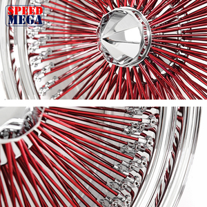 Jantes à rayons chromées rouges 20x8, 150 rayons, à rayonnage droit, avec système de fixation rapide, lot de 4 avec adaptateurs pour Lowrider - Product Image 3