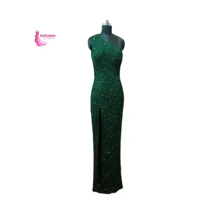 Best Quality Formal Wedding Beaded Slit Fancy Party Sleeveless Evening Gown for Women