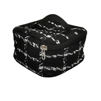 Élégante trousse de maquillage en microfibre tweed, petite taille, motif géométrique, fermeture éclair métallique, poignée souple portable, sac de rangement pour maquillage