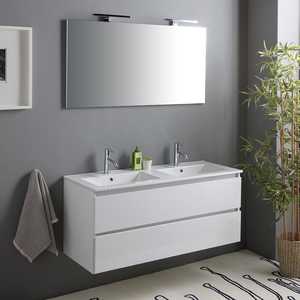 120cm High Gloss White Bathroom Cabinet with Drawers and Double Sink <b>Mirror</b> with Baltimora Lamps Elegant Bathroom <b>Sets</b> - Product Image 1