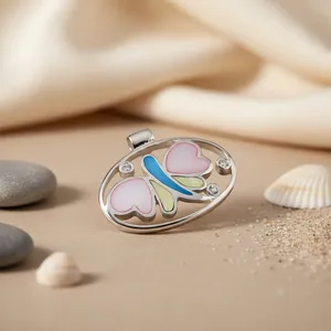 Pendentif papillon en argent 925 avec pierre précieuse en nacre, perle de charme plaquée rhodium pour femmes, bijoux en platine, pierre principale en jade - Product Image 2