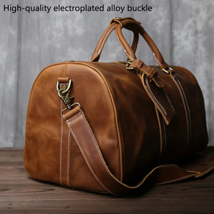 Sac de voyage en cuir véritable, sac de week-end, fermeture à glissière, durable, marron - Product Image 4