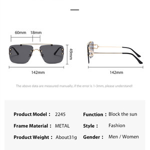 Logo personalizzato 2025 moda retrò <span class=keywords><strong>in</strong></span> metallo metallo grande montatura occhiali da sole UV400 quadrati senza montatura occhiali da sole uomo donna - Product Image 6
