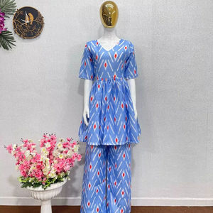 Kediyu Palazzo คู่ผ้าคอตตอนเนื้อนุ่มพิมพ์ลายดิจิตอลสำหรับผู้หญิงอินเดียสไตล์ลำลอง - Product Image 1