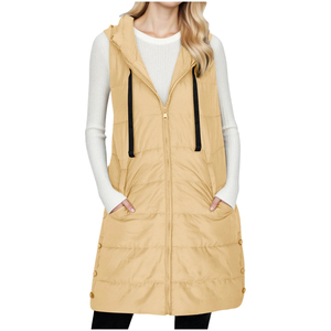 Gilet d'hiver unisexe sans manches 100% polyester, col montant, 90% duvet de canard, veste longue matelassée à capuche, style streetwear - Product Image 6