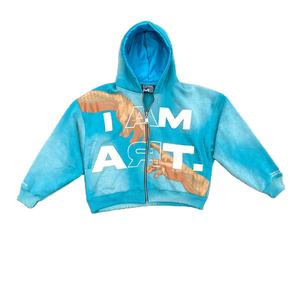 เสื้อฮู้ดดี้ผู้ชายคุณภาพสูง สไตล์ฮิปฮอป สีชมพู แต่งลายปะปักแบบดิสเทรส ผ้าเทอร์รี่แบบแอซิด - Product Image 2