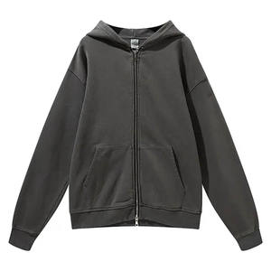 Venta al por mayor ácido lavado hombres Sudadera con capucha de gran tamaño personalizar ropa de calle Vintage hombres francés Terry cremallera sudaderas con capucha chaquetas con capucha - Product Image 2