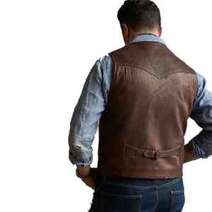 Chaleco de piel sintética para hombre para negocios o casual Chaleco de cuero con 5 botones a presión en relieve Transpirable Personalización - Product Image 3