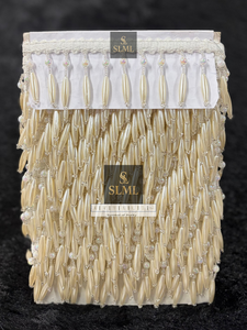 Luxury Pearl Beaded <b>Fringe</b> Latkan Lace Trim Sarees Gowns and <b>Curtains</b> Shining Latkan Drops for Bridal Dresses and Home Decor - Product Image 3