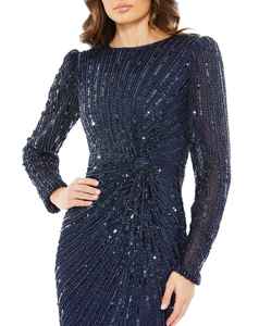 ชุดราตรีทรงเอไลน์สำหรับผู้หญิงชุดราตรีทางการแขนยาวประดับลูกปัดไข่มุกแนววินเทจสุดหรูสำหรับตกแต่งด้วยลูกไม้ - Product Image 4