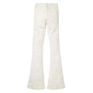 High Rise Flare Jeans, White Stretch Denim, Slim Fit Bootcut, Front Patch Pockets, Trendy Women's Jeans, Vintage Look - Product Image 5