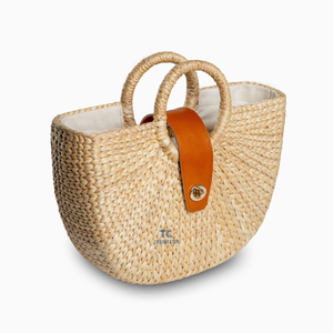 Cheapest Handwoven <b>Straw</b> Water Hyacinth <b>Bag</b> With Luxury Leather Strap, Vintage Market Wicker <b>Tote</b> <b>Bag</b> Wholesale - Product Image 4