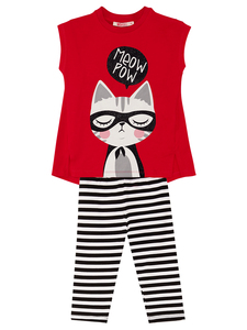 เดโนคิดส์ เมียว พาว เกิร์ลชุดลำลองลายสัตว์ 2 ชิ้นชุดเสื้อคลุมและเลกกิ้งฤดูร้อนผ้าฝ้าย 100% ซักได้ - Product Image 3