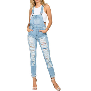 High Waist Women's Denim <b>Overalls</b> Skinny Fit Distressed Ripped Cotton Jumpsuit Casual Summer Style - Product Image 6