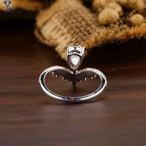 1.183 TDW Bague en diamant de forme libre Poire et pierre de laboratoire ronde sertie en argent 925 avec or 18 carats pour fiançailles ou mariage - Product Image 5