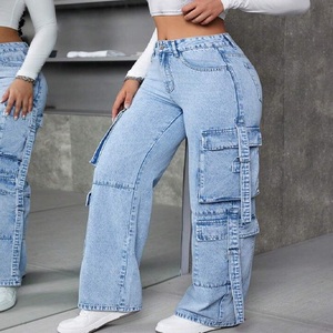Nuevos Jeans de Mezclilla Azules de Moda Urbana para Dama en Exceso de Inventario, Pantalones Cargo Holgados de Corte Recto con Bolsillos, Estilo Casual Único Lavado - Product Image 4