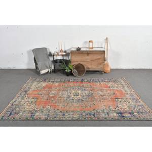 Alfombra turca Vintage clásica naranja Beige 5'9 \ "X 9 '1 \" Rectángulo Patchwork lana poliéster látex para vivir elegante Tabriz - Product Image 1