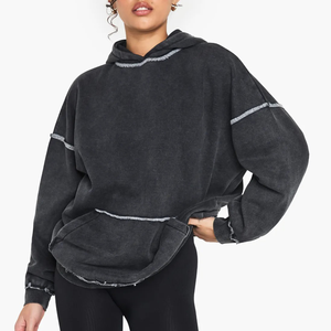Sweat à capuche pour femme de haute qualité, style streetwear vintage, délavé à l'acide, avec logo personnalisé sérigraphié, en tissu épais, effet délavé à l'acide français - Product Image 2