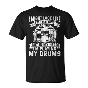 T-shirt da donna con stampa grafica a tema batterista, promozionale, con la scritta 'In My Head I'm Playing My Drums' - Product Image 2