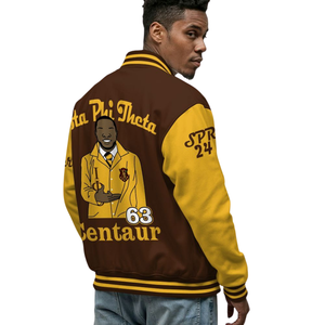 Iota Phi Theta grec 1963 Varsity Jacket Letterman Jacket Brown Gold Fraternity Apparel Premium Campus Outerwear Style - Product Image 4
