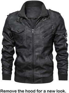 Chaqueta de cuero a la moda para hombre, chaqueta de cuero Original con cuello levantado ajustado, chaqueta con cremallera Diagonal con etiqueta de motocicleta antiviento para hombre - Product Image 3