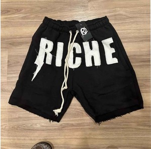 Shorts pour hommes Trendy Loose Fit Distressed Embroidery Beach Pants Outer Wear Letters Print Casual Brand Sweatpants Shorts for Men - Product Image 2