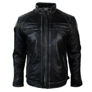 Servicio OEM de alta calidad personalizado moda hombres cuello marrón Color sólido chaquetas de cuero genuino para hombres - Product Image 3