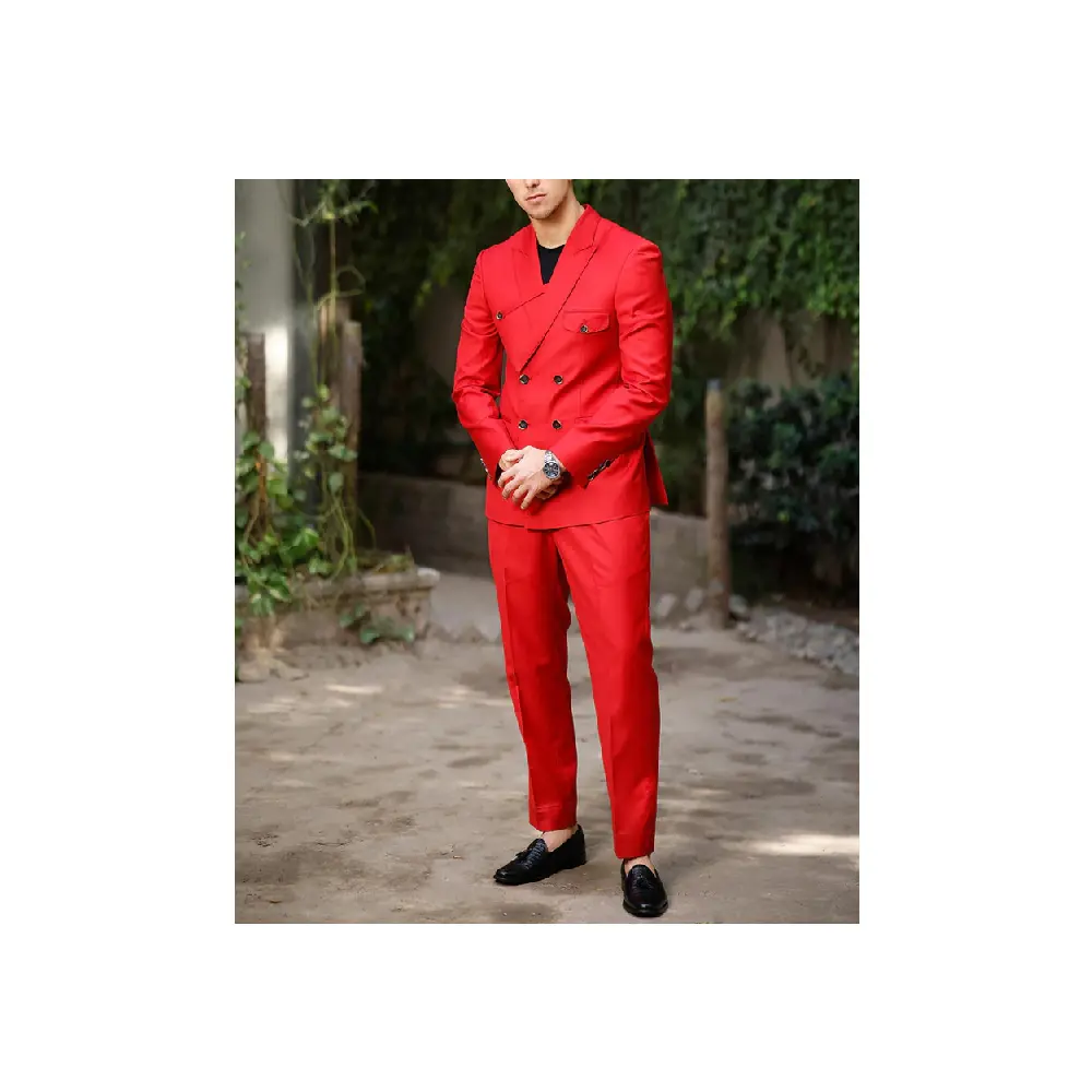 OEM High Quality red color men pant coat custom made low price comfortable men wedding pant coat