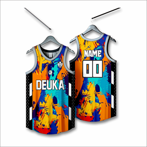 เสื้อบาสเก็ตบอลระบายอากาศได้ดีตามสั่งพิมพ์หมายเลขชื่อตามสั่งเทคนิคพลอยเทียมสำหรับทีมฤดูร้อน - Product Image 1